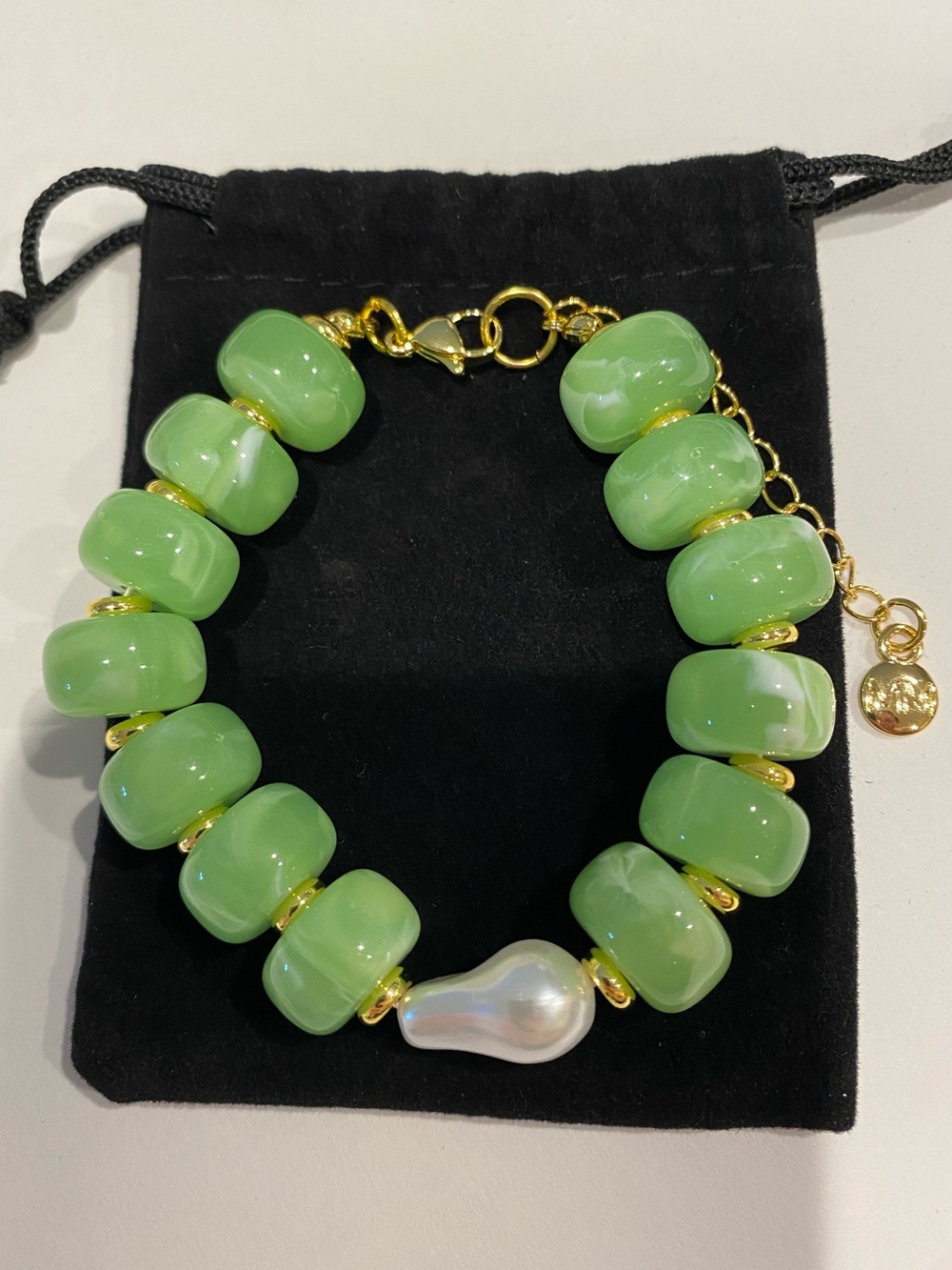 NEW Mayamar Lime Green Beaded Pearl Accent Chunky Bracelet